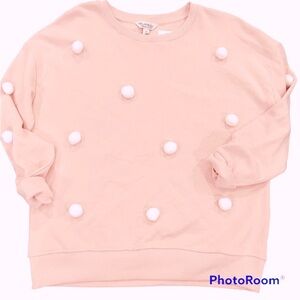Miss Selfridge Pink Pom Pom Sweatshirt Powder Pink Crewneck Pullover Women's M